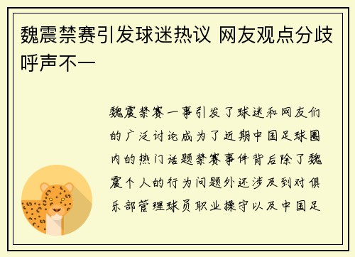 魏震禁赛引发球迷热议 网友观点分歧呼声不一